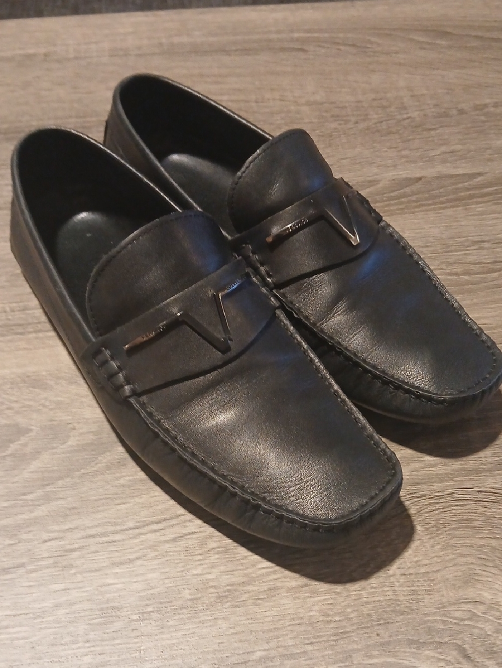 Versace Collection Black Leather Logo Driving Loafers – EU 41 / US 8